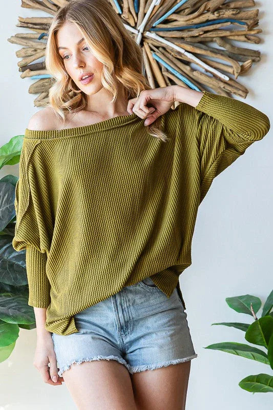 Meet You at the Bookstore Olive Ribbed Long Sleeve | Daverri Fashions