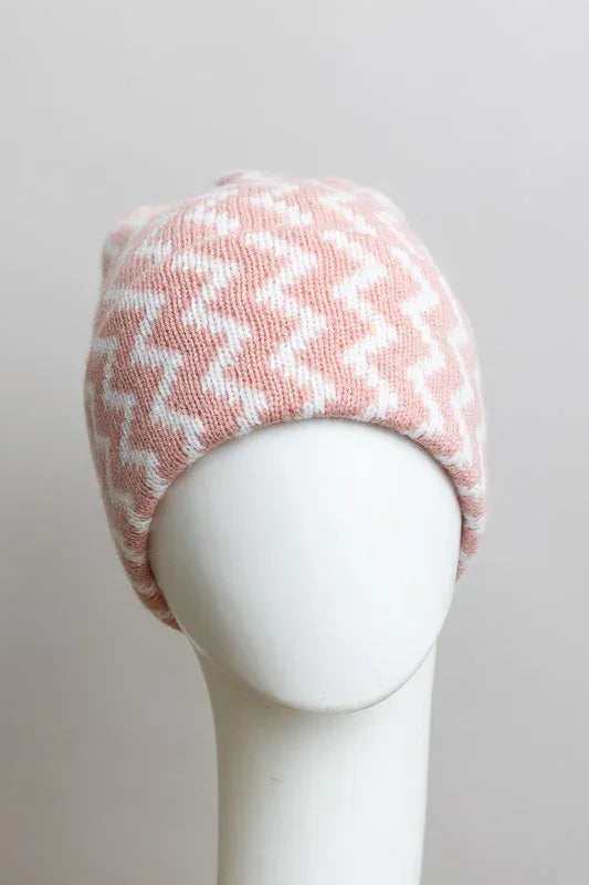 Zigzag Knit Beanie - DAVERRI FASHIONS