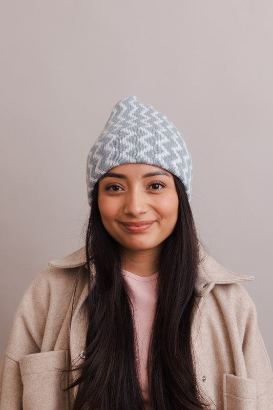 Blue OS Zigzag Knit Beanies | Daverri Fashions