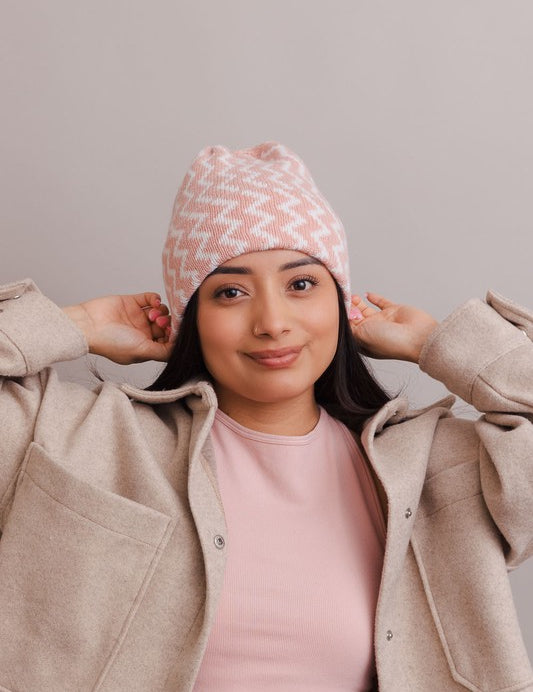 Blush OS Zigzag Knit Beanies | Daverri Fashions