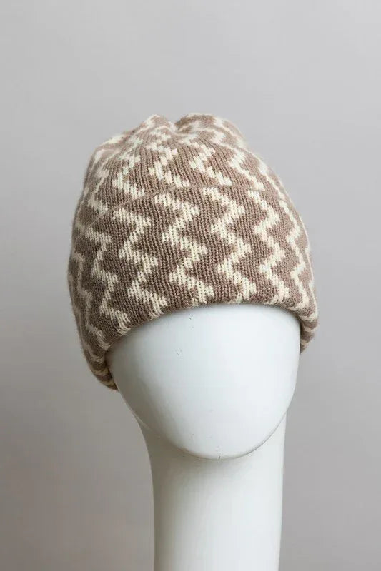 Zigzag Knit Beanie - DAVERRI FASHIONS