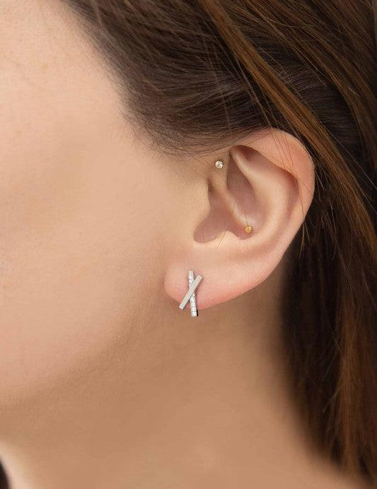 Stainless Steel Criss Cross Stud Earrings Silver OS Earrings