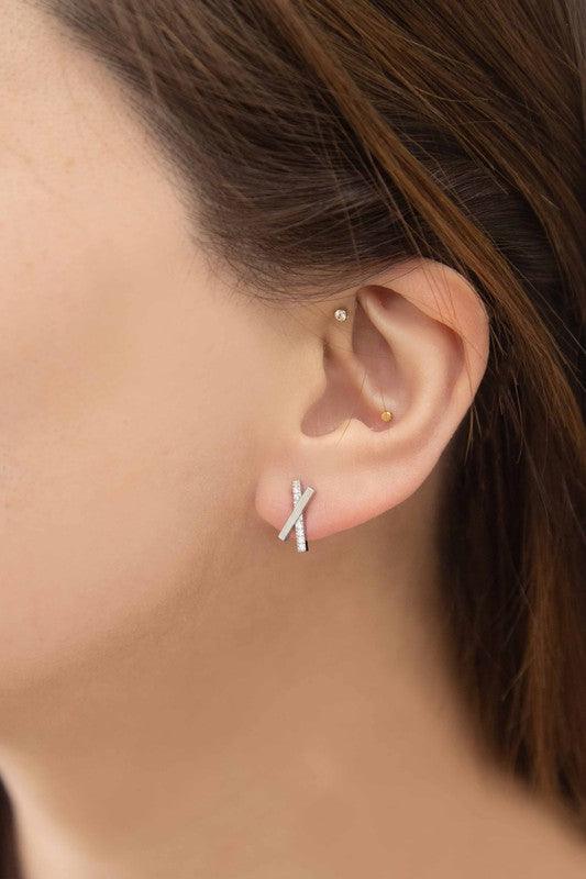 Stainless Steel Criss Cross Stud Earrings Silver OS Earrings