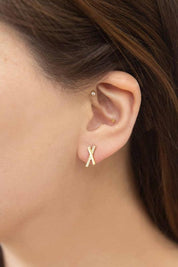 Stainless Steel Criss Cross Stud Earrings Gold OS Earrings