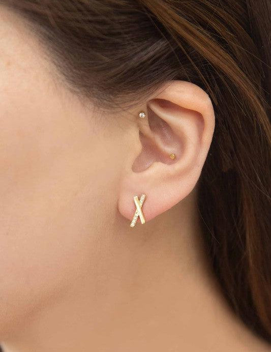 Stainless Steel Criss Cross Stud Earrings Gold OS Earrings