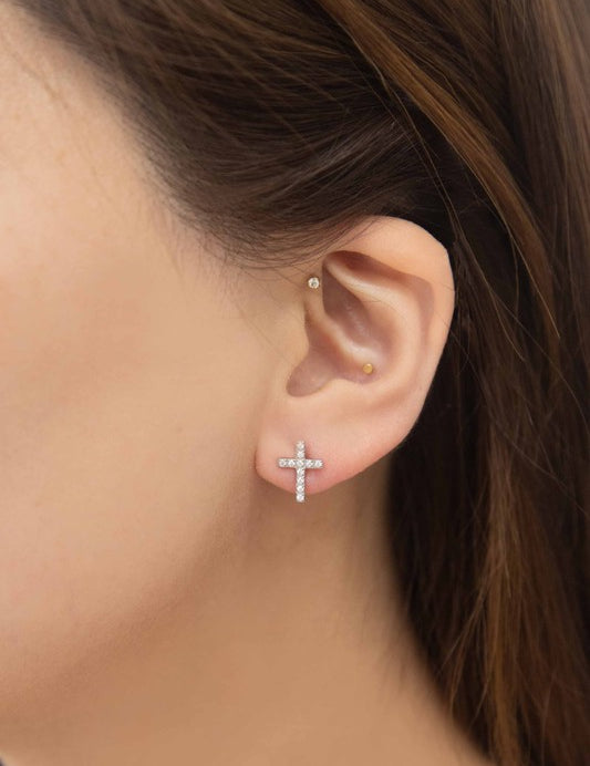 Cross Stud Earrings Silver OS Earrings