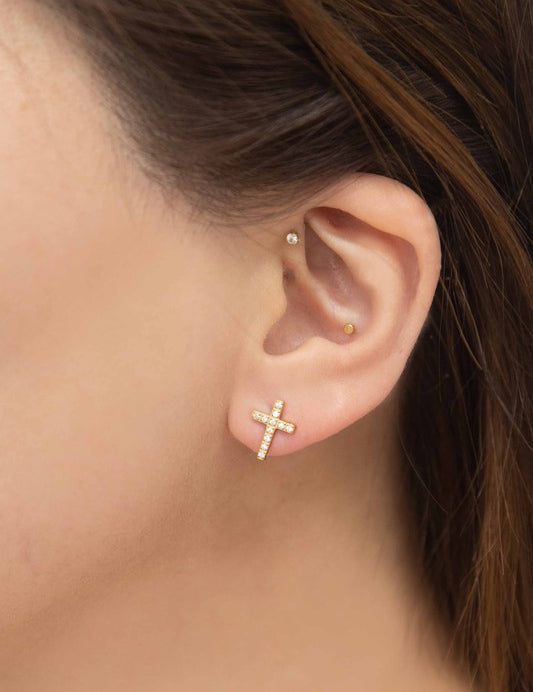 Cross Stud Earrings Gold OS Earrings