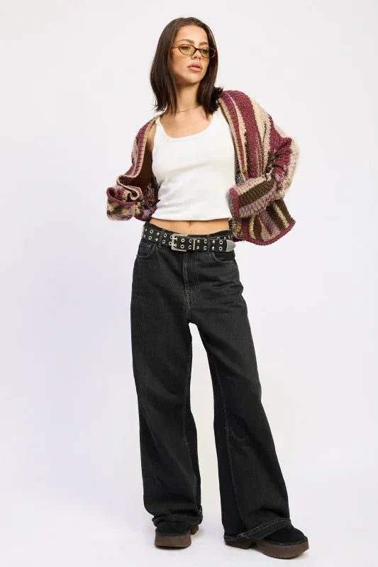 Color Mix Cardigan Top - DAVERRI FASHIONS