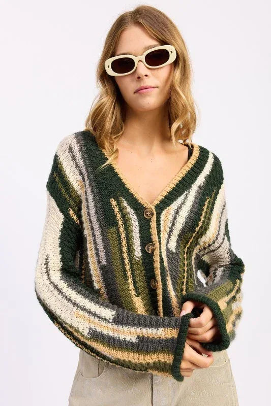 Color Mix Cardigan Top - DAVERRI FASHIONS