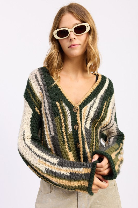 OLIVE COMBO Color Mix Cardigan Top | Cardigans Daverri Fashions