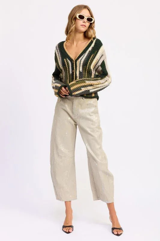 Color Mix Cardigan Top - DAVERRI FASHIONS