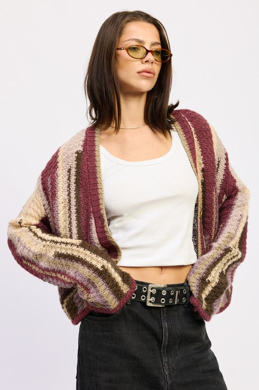 BURGUNDY COMBO Color Mix Cardigan Top | Cardigans Daverri Fashions