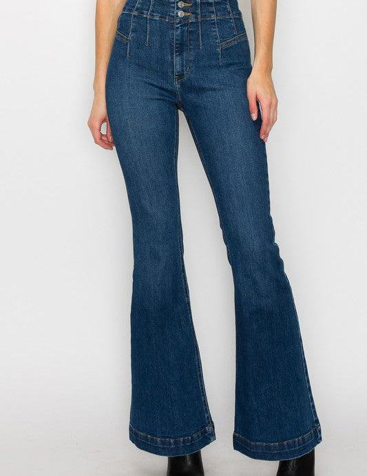 PLUS SIZE - HIGH RISE MODERN FLARE JEANS DARK STONE WASH