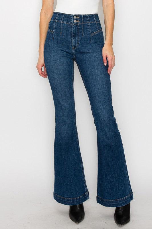 PLUS SIZE - HIGH RISE MODERN FLARE JEANS DARK STONE WASH