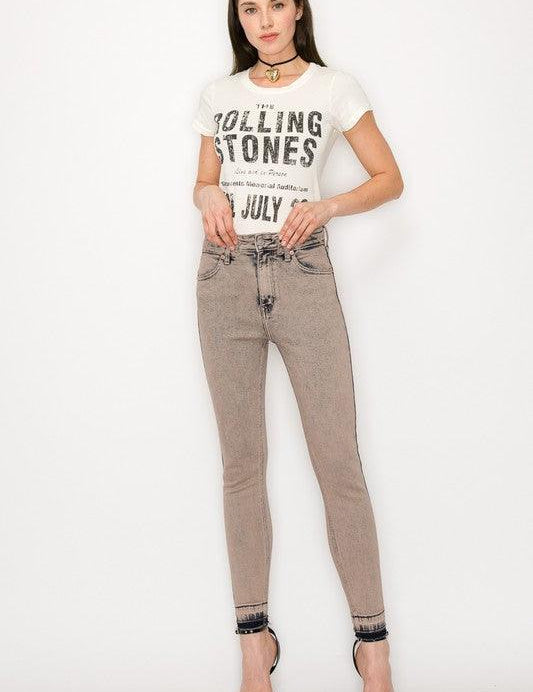 HIGH RISE STRETCH SKINNY JEANS BLEACH & BROWN COLOR DYING