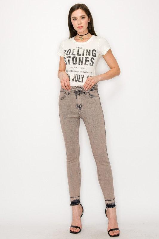 HIGH RISE STRETCH SKINNY JEANS BLEACH & BROWN COLOR DYING