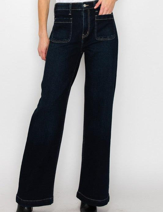 HIGH RISE MODERN WIDE JEANS DARK STONE WASH