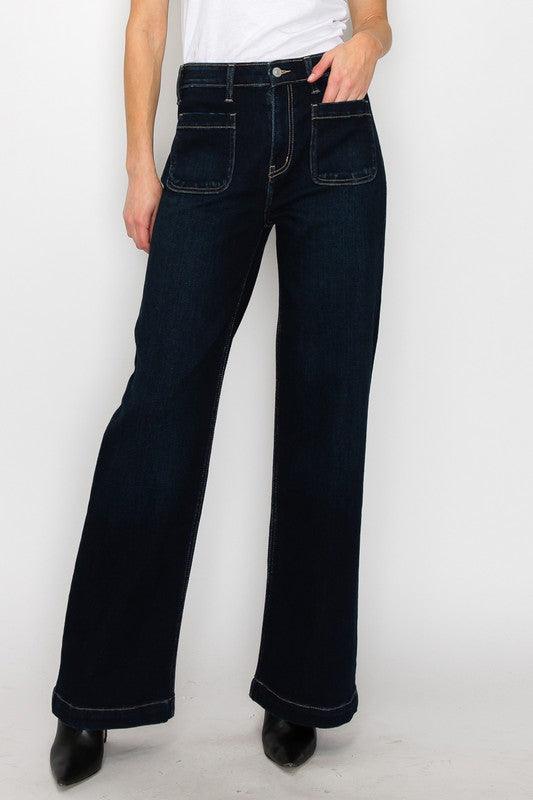 HIGH RISE MODERN WIDE JEANS DARK STONE WASH