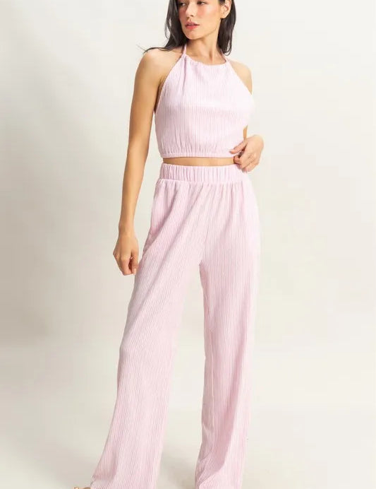 HYFVE Striped Halter Neck Top and Pants Set | Outfit Sets Daverri Fashions