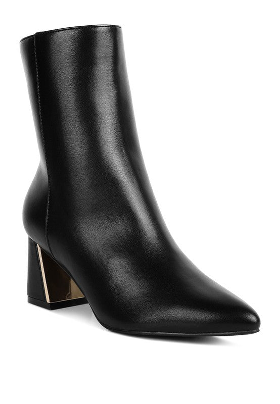 Black Kaira Metallic Accent Heel High Ankle Boots | Boots Daverri Fashions