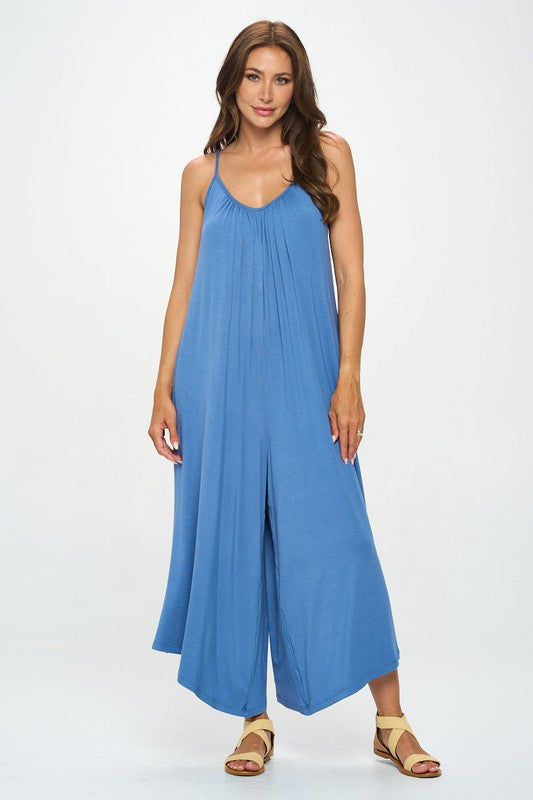 Made in USA Modal Spandex Soft Knit Jumpsuit Blue Jumpsuits