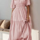 Daverri Fashions Puff Sleeve Pleated High Waist Flowy Midi Dress - DAVERRI FASHIONS