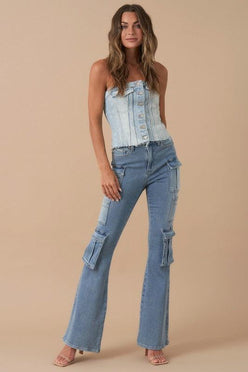 Insane Gene High Rise Cargo Bootcut Jeans - DAVERRI FASHIONS