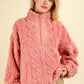 VERY J Fuzzy Fleece Half Zip Cable Pattern Sweatshirt Blush M Sweatshirts