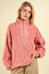 VERY J Fuzzy Fleece Half Zip Cable Pattern Sweatshirt Blush M Sweatshirts
