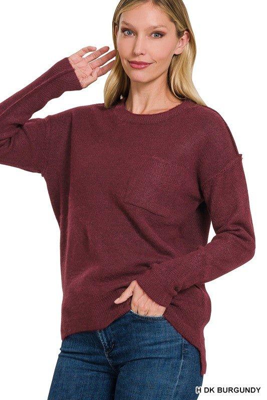 Zenana Hi-Low Hem Round Neck Sweater Sweaters