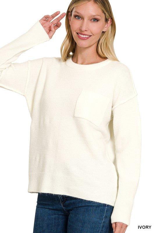 Zenana Hi-Low Hem Round Neck Sweater Sweaters