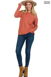 Zenana Hi-Low Hem Round Neck Sweater Sweaters