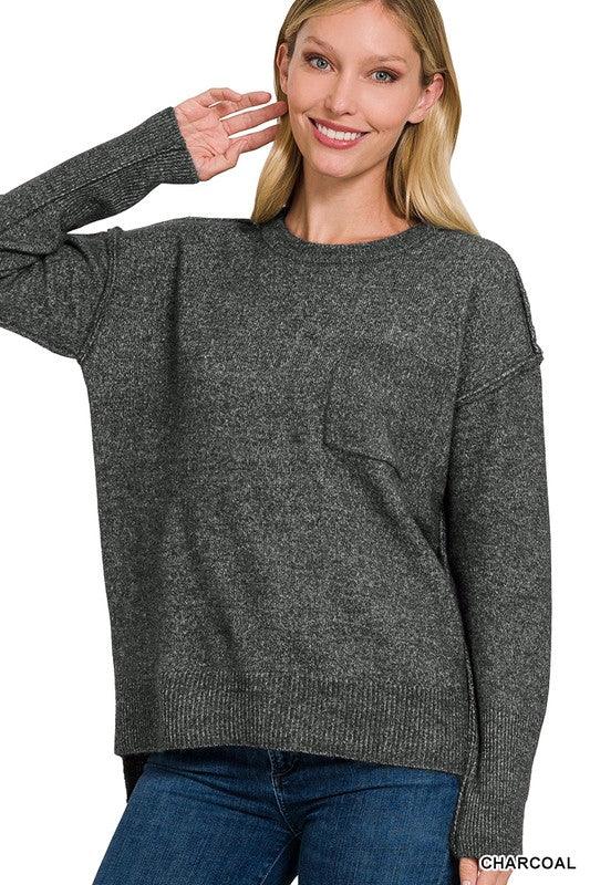 Zenana Hi-Low Hem Round Neck Sweater Sweaters