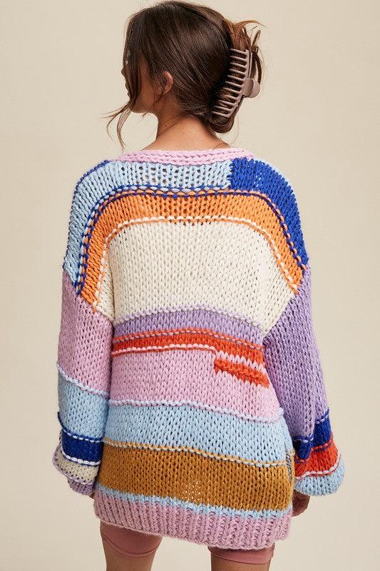 Hand Knitted Multi Striped Cardigan Shirts & Tops