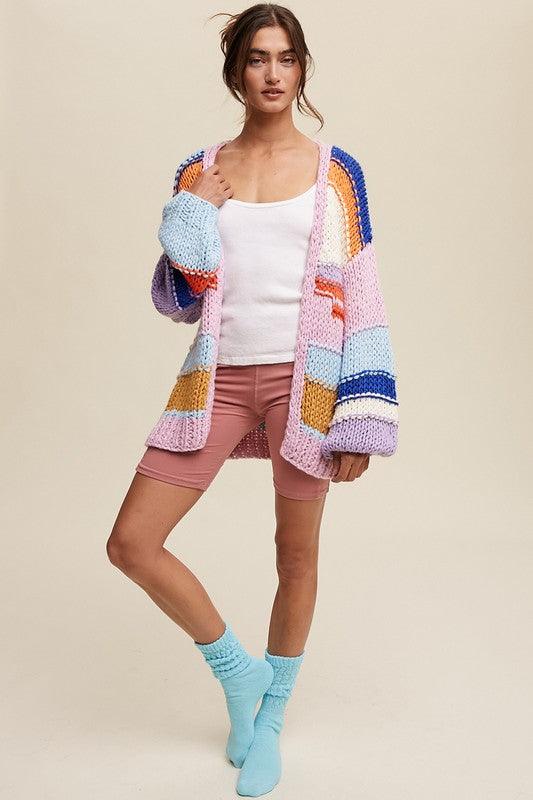 Hand Knitted Multi Striped Cardigan Shirts & Tops