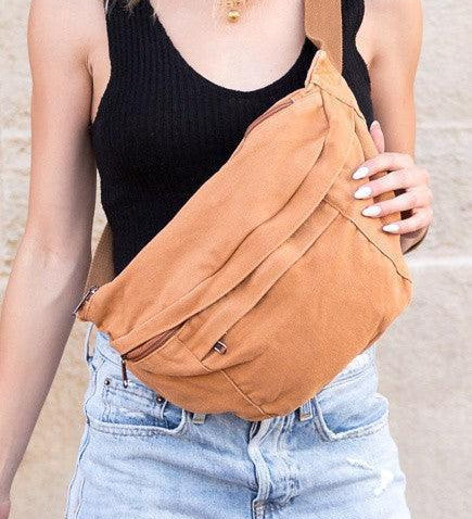 London Oversized Canvas Crescent Sling Bag - DAVERRI FASHIONS