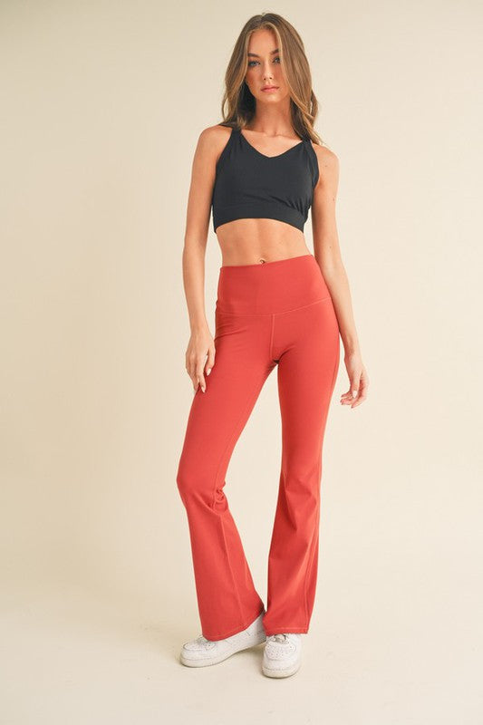 Red high-waisted flared leggings in butterysoft yoga pants