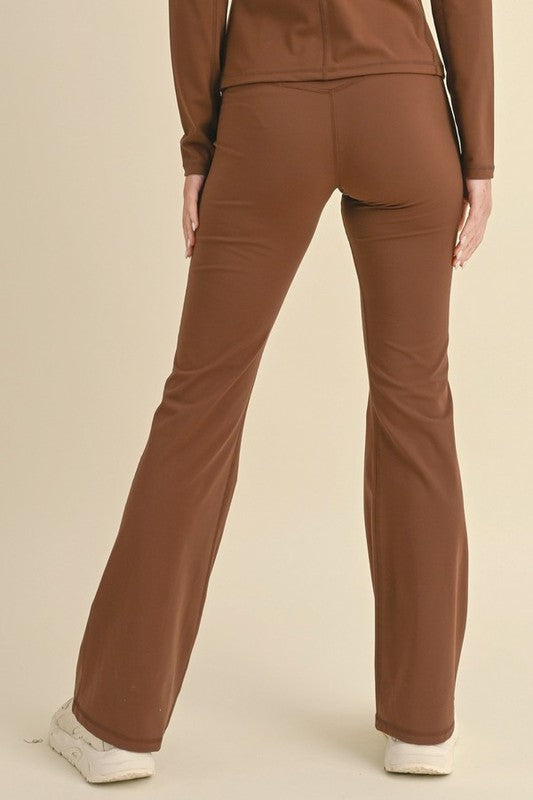 Women’s Butterysoft Yoga Flare High Waisted Pants in brown stretchy fabric