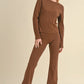 Women’s Butterysoft Yoga Flare Pants: brown long-sleeved top and matching high-waisted flared pants in soft stretchy fabric