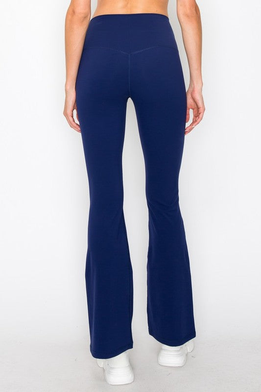 Navy blue high-waisted flared butterysoft yoga leggings
