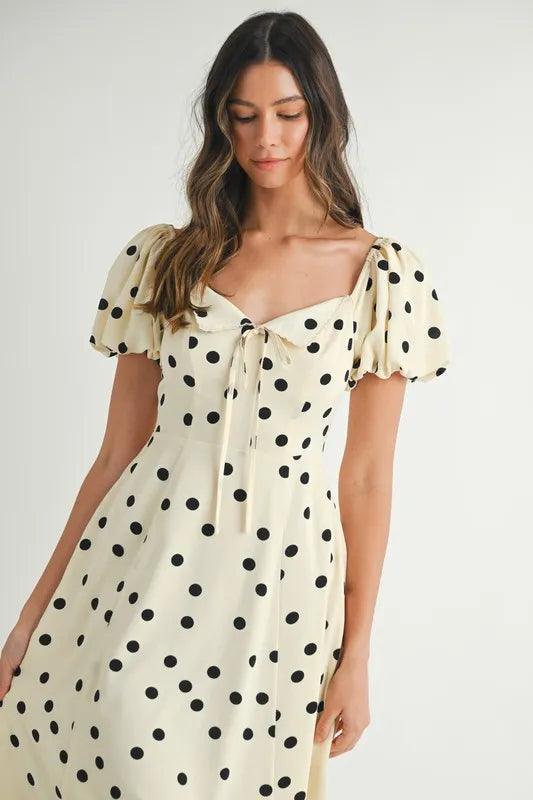 MABLE Polka Dot Puff Sleeve Midi Dress - DAVERRI FASHIONS