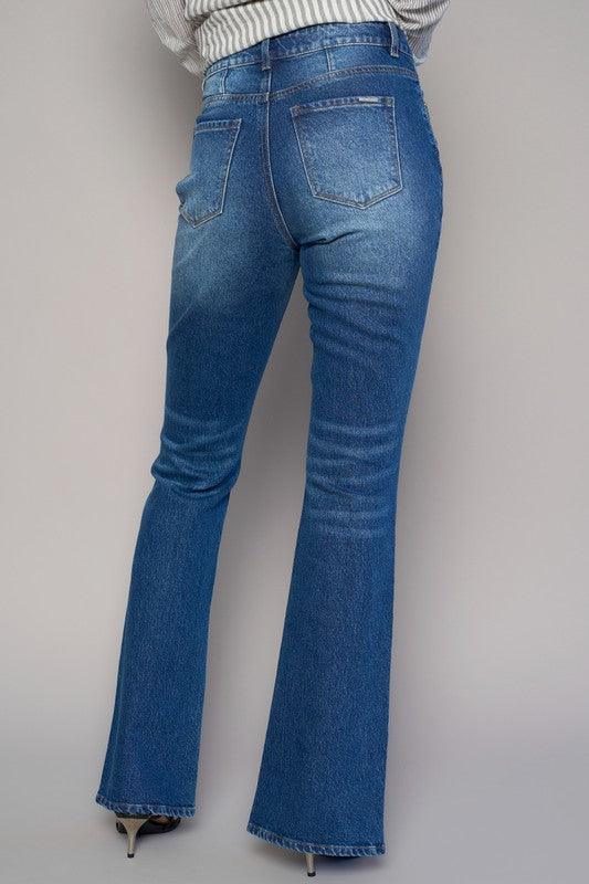 High Rise Front Slit Sliim Bootcut Jeans Jeans