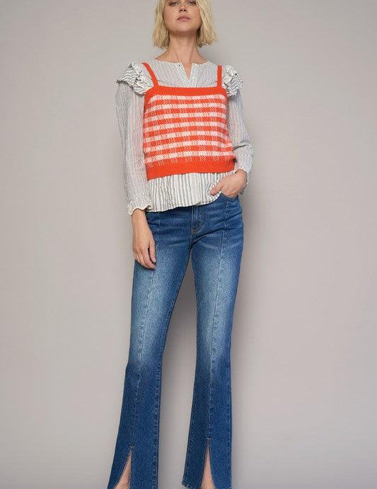 High Rise Front Slit Sliim Bootcut Jeans DARK Jeans