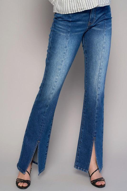 High Rise Front Slit Sliim Bootcut Jeans Jeans