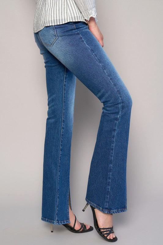 High Rise Front Slit Sliim Bootcut Jeans Jeans