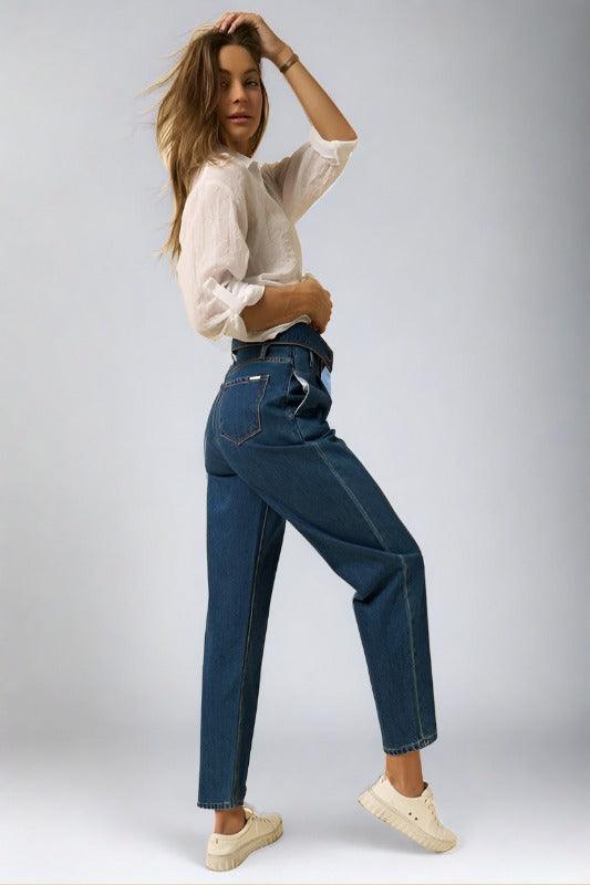 High Rise Flap Waist Relaxed Cropped Jeans Jeans