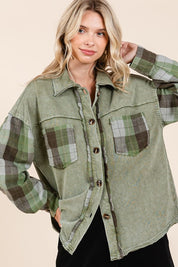 Mittoshop Button Down Contrast Plaid Patchwork Shacket