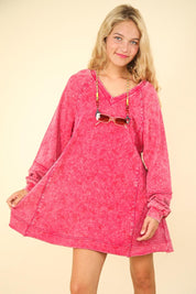 Magenta VERY J Mineral Washed Oversized A-Line Mini Dress | Mini Dresses Daverri Fashions