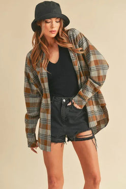 Jocia Plaid Flannel Shirt - DAVERRI FASHIONS