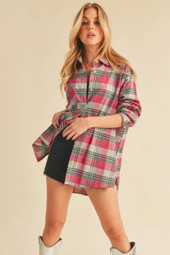 Jocia Plaid Flannel Shirt - DAVERRI FASHIONS